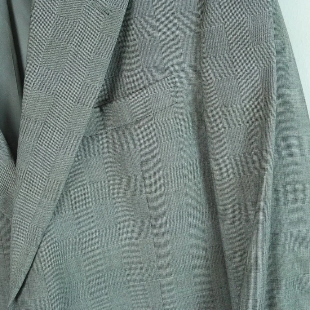 Daniel Cremieux Loro Piana Grey Glen Plaid Blazer Sport Coat Mens 44L Vintage